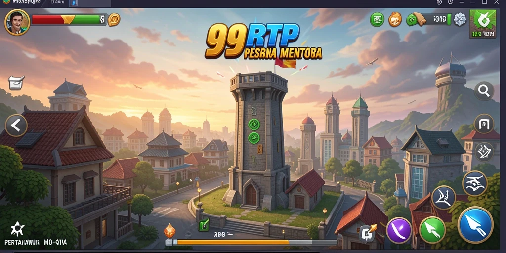 Tampilan screenshot gameplay 99RTP dengan menara yang strategis dan gelombang musuh.