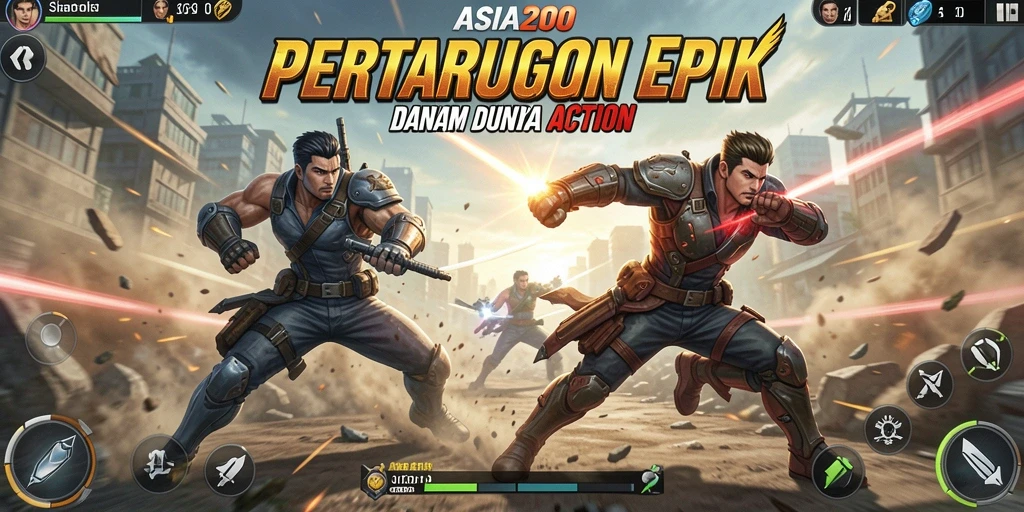 Tangkapan layar gameplay ASIA200 dengan aksi pertarungan yang intens.