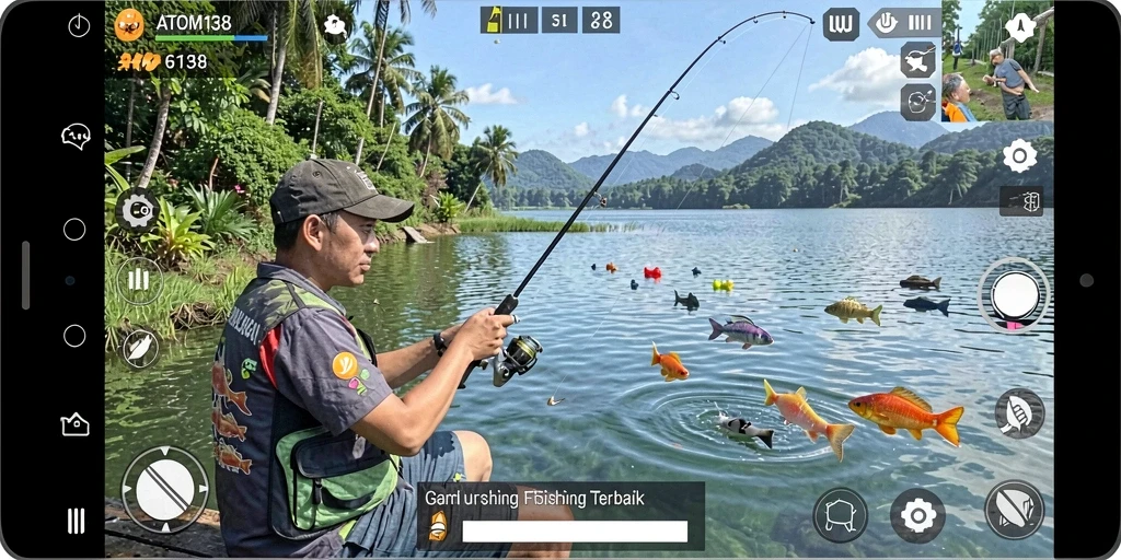 Tangkapan ikan di ATOM138 yang menampilkan grafis memukau.