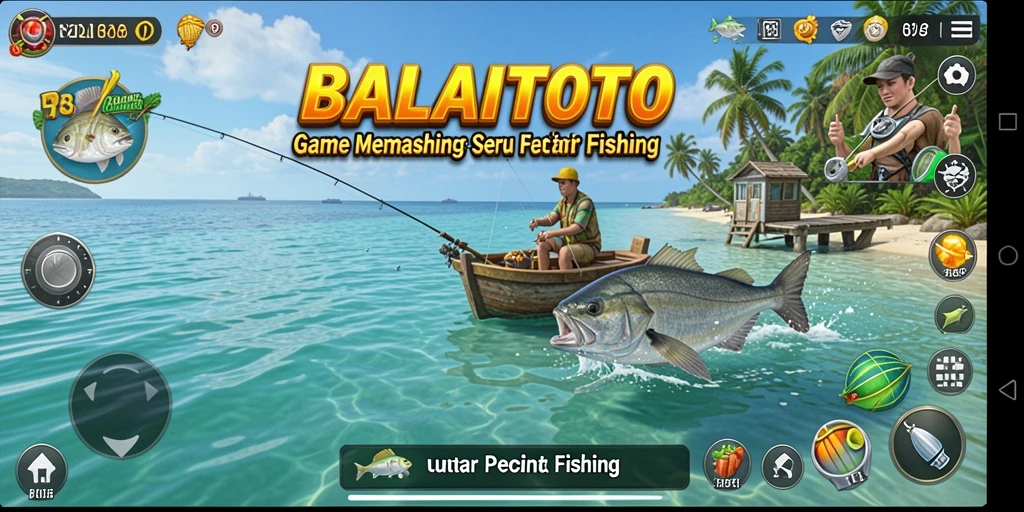Tampilan gameplay seru dalam BALAITOTO saat memancing di danau.