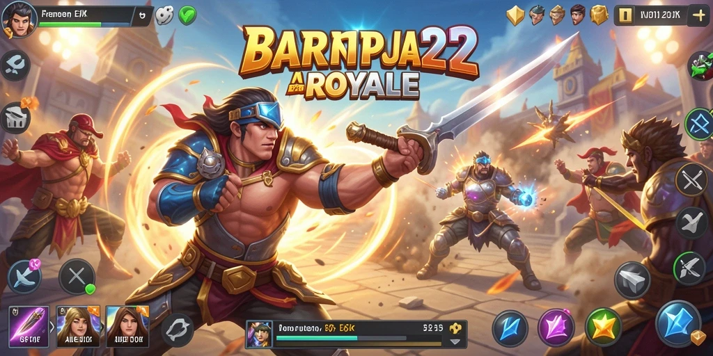 Screenshot gameplay BARA22 menampilkan aksi pertempuran seru di arena.