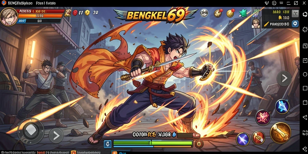 Tangkapan layar gameplay BENGKEL69 dengan pertarungan seru karakter anime.