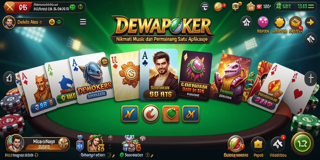 Screenshot DEWAPOKER menampilkan gameplay seru dengan musik dan permainan.
