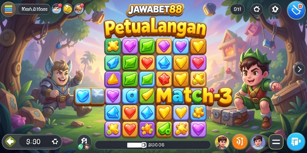 Tampilan permainan Match-3 yang penuh warna dan menarik.