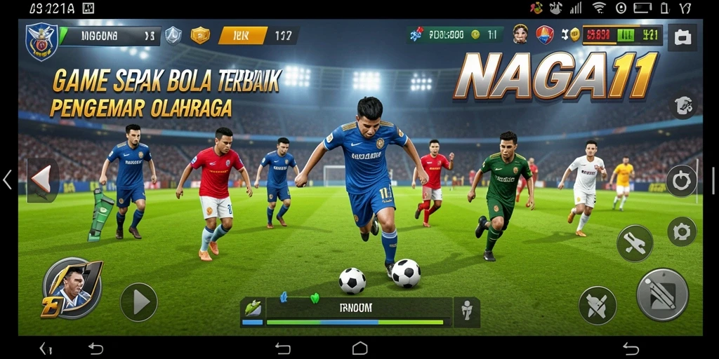 Tampilan gameplay seru di NAGA11 dengan aksi sepak bola yang mendebarkan.