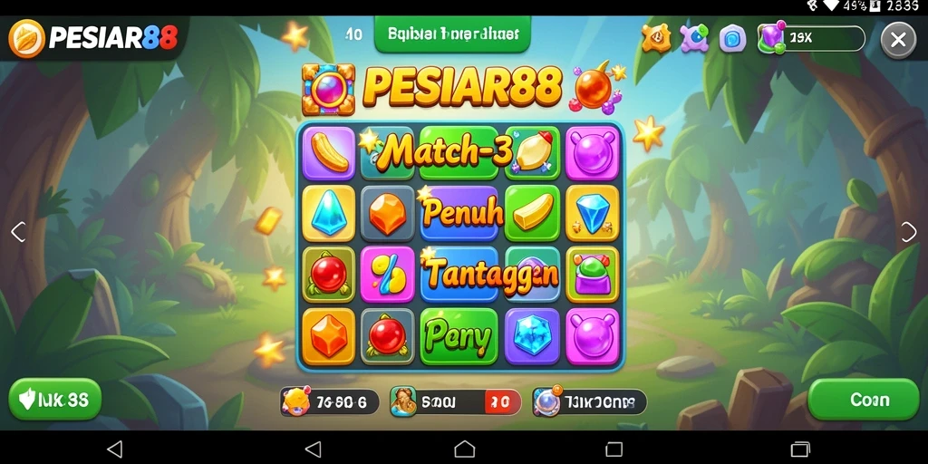 Screenshot PESIAR88 menampilkan gameplay Match-3 yang seru dan penuh warna.