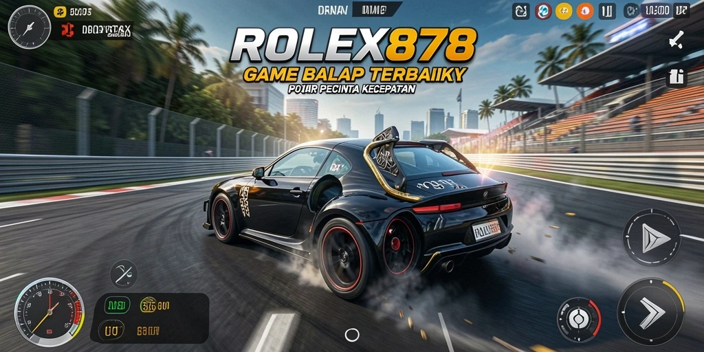Tampilan screenshot utama ROLEX878 menampilkan aksi balap yang mendebarkan.