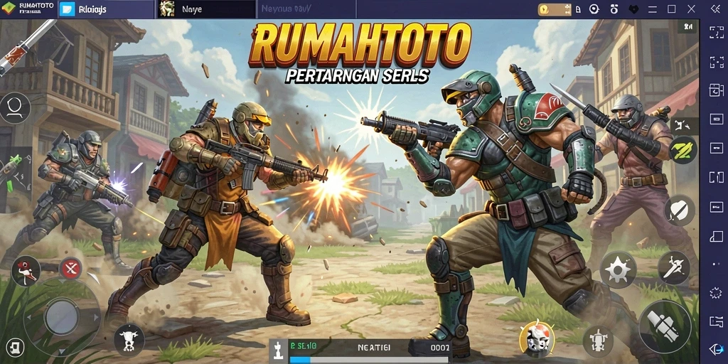 Gameplay intens RUMAHTOTO dalam aksi Battle Royale.