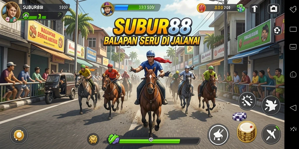 Screenshot gameplay SUBUR88 menampilkan aksi balapan yang mendebarkan.