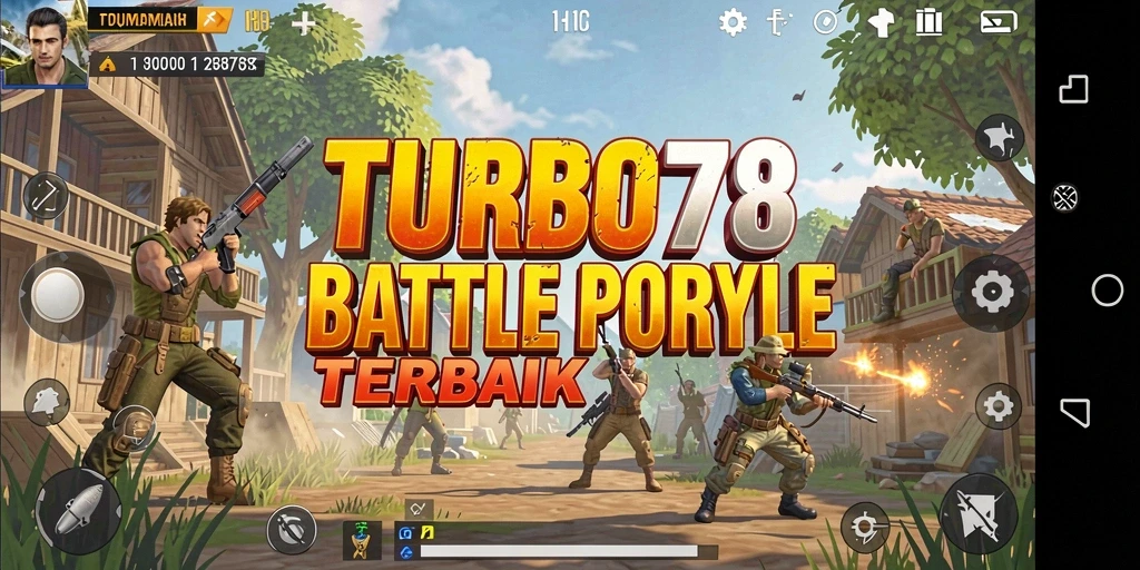 Tangkapan layar utama TURBO78 menampilkan action Battle Royale yang mendebarkan.