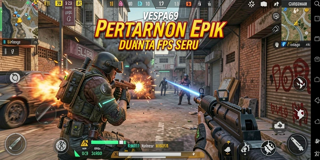 Screenshot gameplay VESPA69 menampilkan aksi tembak-menembak yang seru dan mendebarkan.