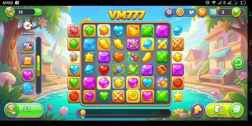 Screenshot gameplay Match-3 yang menampilkan kombinasi warna-warni.
