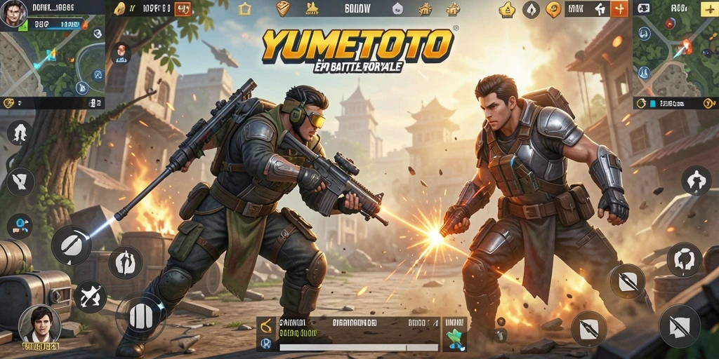 Screenshot menampilkan aksi seru dalam gameplay YUMETOTO Battle Royale.